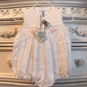 Baby girls smocked embroidered bubble romper 6 months white nwt